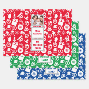 Create Your Own Photo Family Christmas Pattern Wrapping Paper Sheets