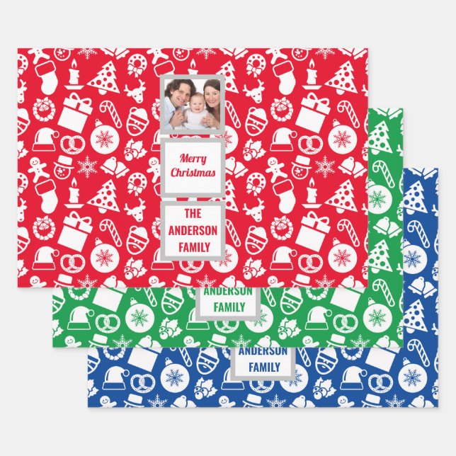 Create Your Own Photo Family Christmas Pattern Wrapping Paper Sheets (Set)
