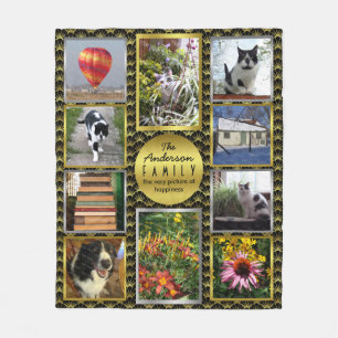 Create Your Own Photo Family Name Black Gold Deco Fleece Blanket