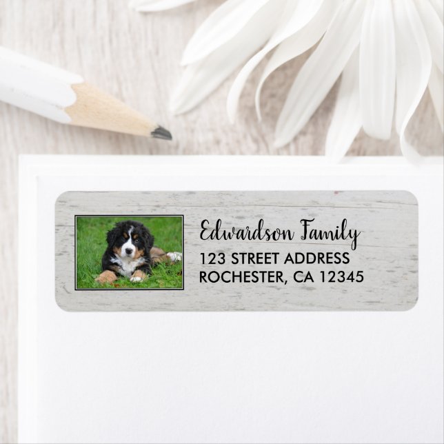 Create your own photo family wood return address label (Insitu)