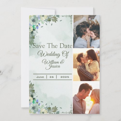 Create Your Own Photo Green Floral Wedding Invitation