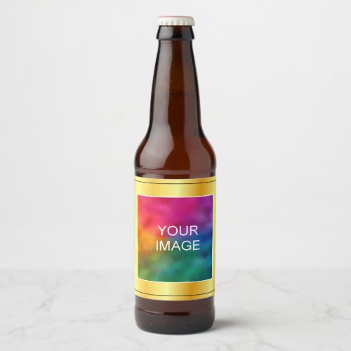 Create Your Own Photo Image Logo Faux Gold Beer Bottle Label