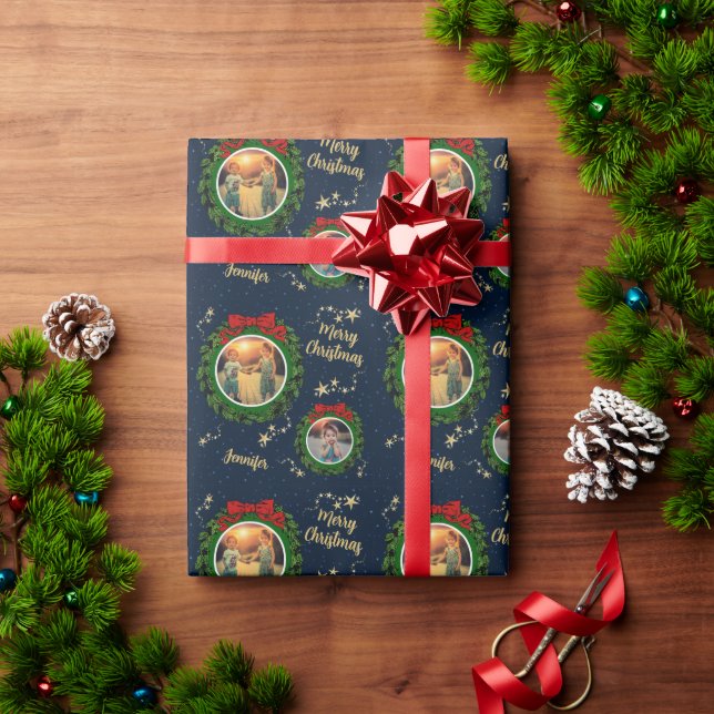 Create your own photo Merry Christmas add name Wrapping Paper (Holiday Gift)