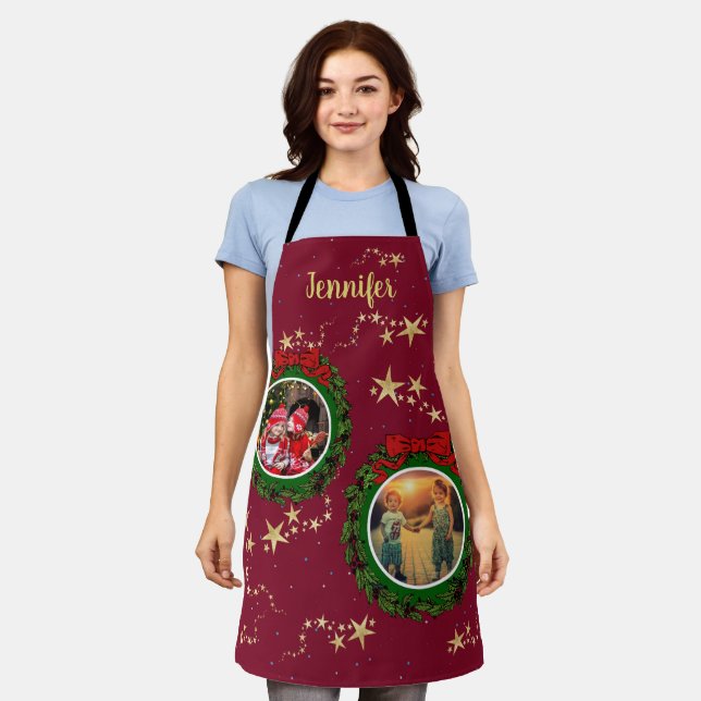 Create your own photo Merry Christmas monogrammed Apron (Worn)