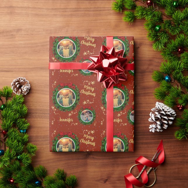 Create your own photo Merry Christmas monogrammed Wrapping Paper (Holiday Gift)