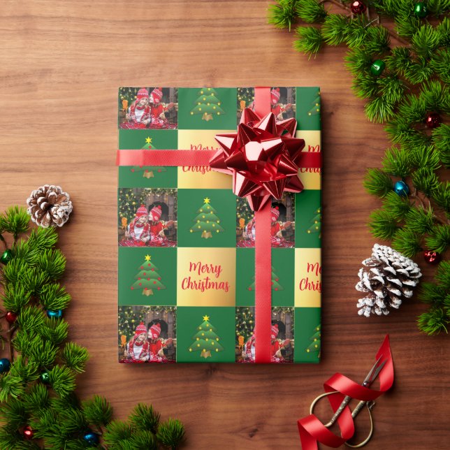 Create your own photo Merry Christmas script Wrapping Paper (Holiday Gift)