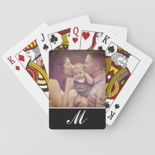 Create Your Own Photo Monogram Initial Black Playing Cards