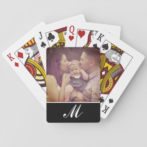 Create Your Own Photo Monogram Initial Black Poker Cards
