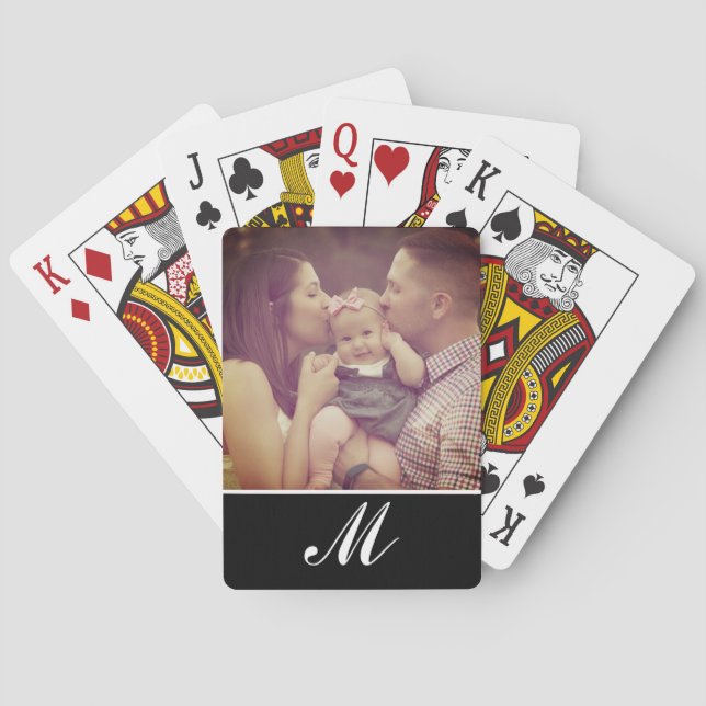 Create Your Own Photo Monogram Initial Black Poker Cards (Back)