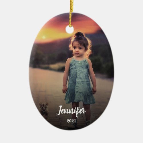 Create your own photo monogram name holiday ceramic ornament