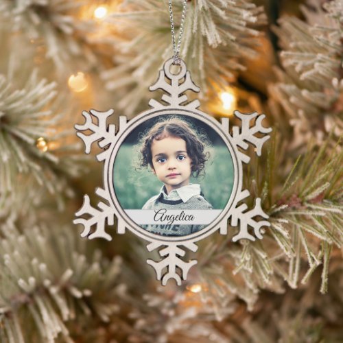 Create Your Own Photo Name Snowflake Pewter Christmas Ornament