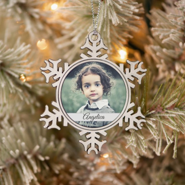Create Your Own Photo Name Snowflake Pewter Christmas Ornament (Tree)