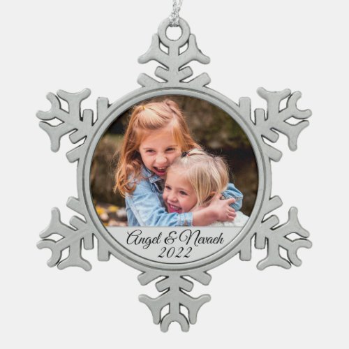 Create Your Own Photo Names Snowflake Pewter Christmas Ornament