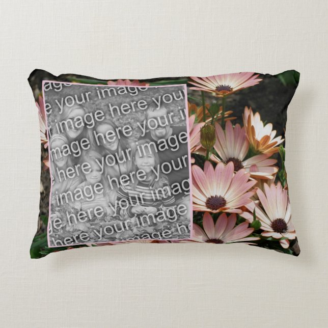 Create Your Own Photo Pink Daisy Flowers Frame Accent Pillow (Front)