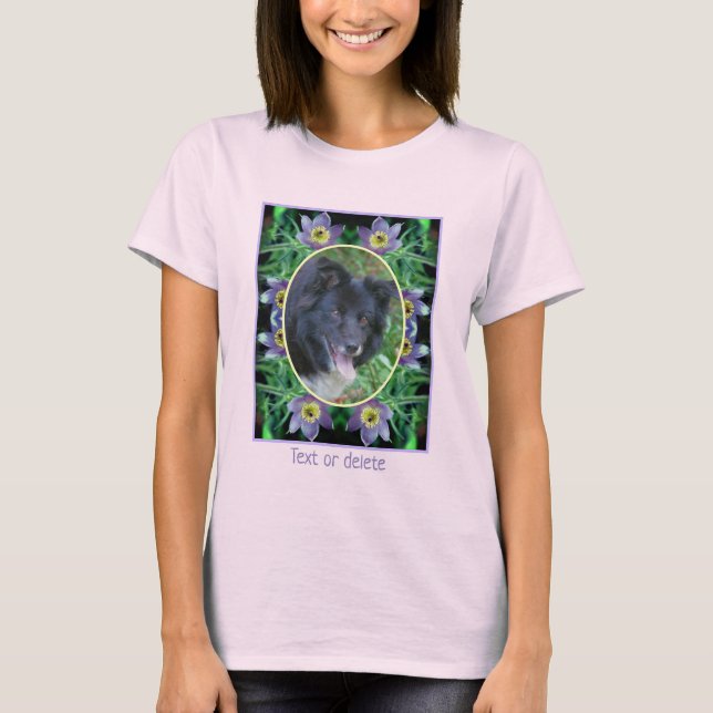 Create Your Own Photo Purple Pasque Flowers Frame T-Shirt (Front)