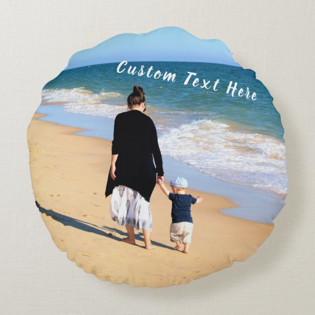 Create Your Own Photo Round Pillow Gift with Text (Back)