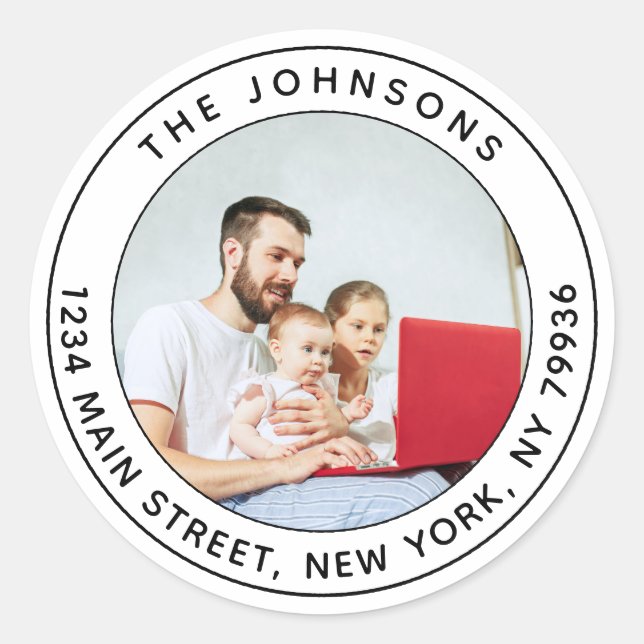 Create Your Own Photo Round Return Address Classic Round Sticker (Front)
