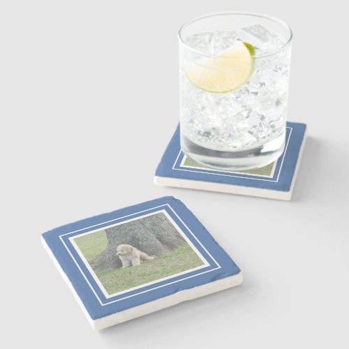 Create Your Own Photo Template Keepsake Blue White Stone Coaster