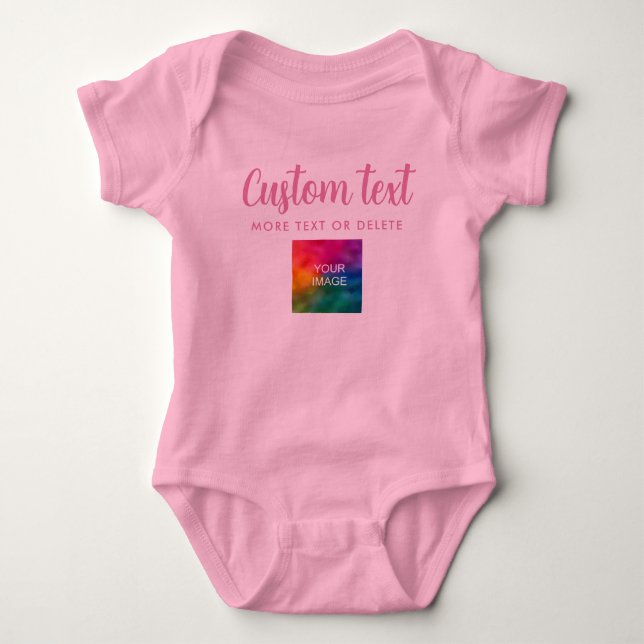 Create Your Own Photo Text One-Pieces Pink Girl Baby Bodysuit (Front)