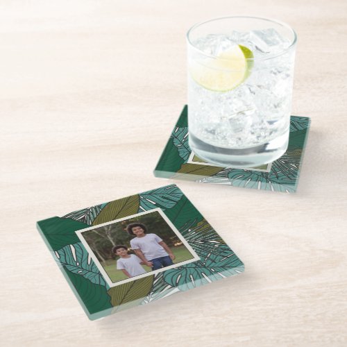 Create Your Own Photo Tropical Pattern Glass Coaster