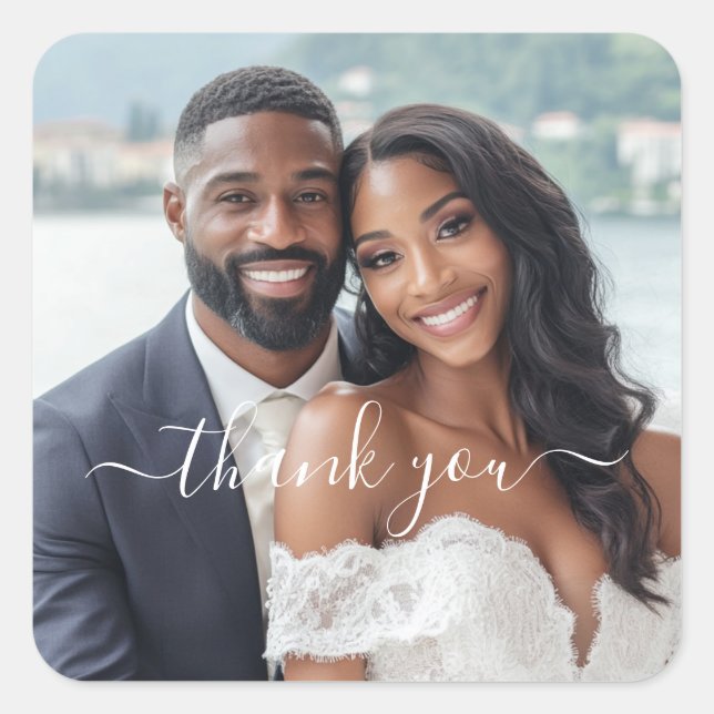 Create Your Own Photo Wedding Thank you Square Sticker (Front)