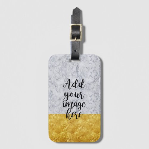 Create Your Own Photo White Marble Gold Luggage Tag