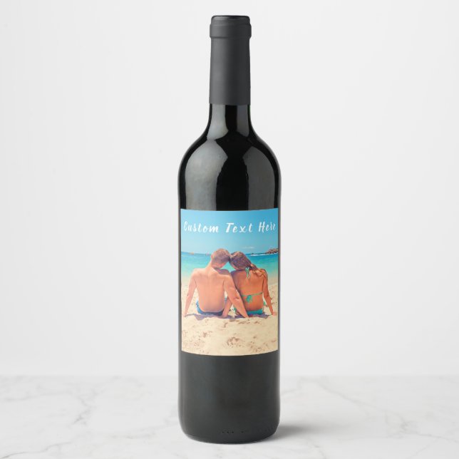 Create Your Own Photo Wine Bottle Labels with Text (Front)