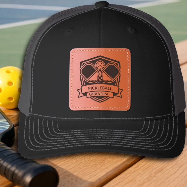 Create Your Own Pickleball Leather Patch Hat (Pickleball hat customized with message or nname. Single or team players. Grandpa's Grandma's others)
