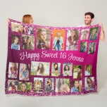 Create Your Own Pink 25 Photo Happy Sweet 16  Fleece Blanket<br><div class="desc">Create your own glittery hot pink "Happy Sweet 16" photo blanket personalized with 25 photos and the guest of honor's name. Contact me for assistance with your customizations or to request additional matching or coordinating Zazzle products</div>