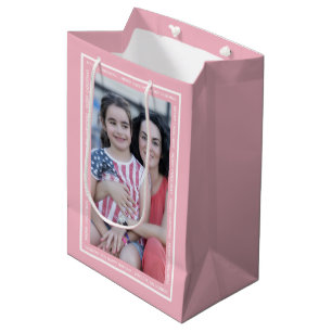 Create your own pink Christmas holiday photo Medium Gift Bag