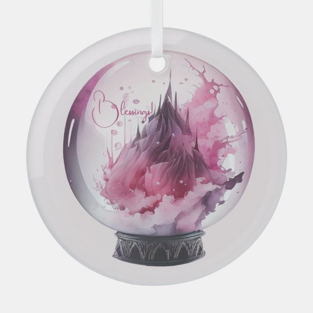 Create Your Own Pink Crystal Ball Glass Ornament (Front)