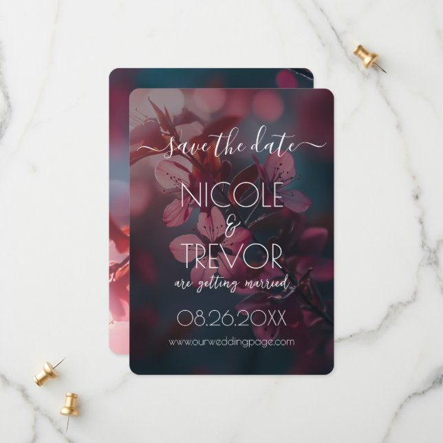 Create Your Own - Pink Flowers Blossoming Branch Save The Date (Front/Back In Situ)