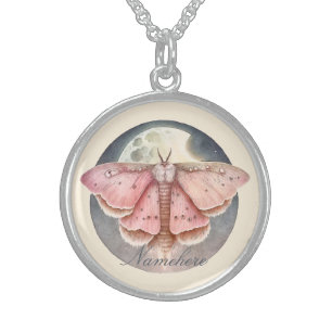 Create Your Own Pink Full Moon Moth Sterling Silver Necklace