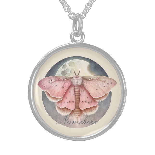 Create Your Own Pink Full Moon Moth Sterling Silver Necklace (Front)