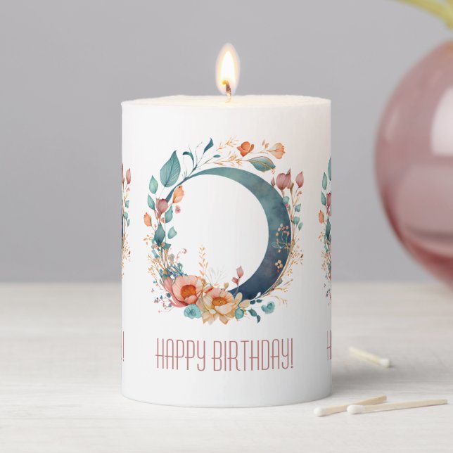 Create Your Own Pink & Gold Floral Moon Pillar Candle (In Situ)