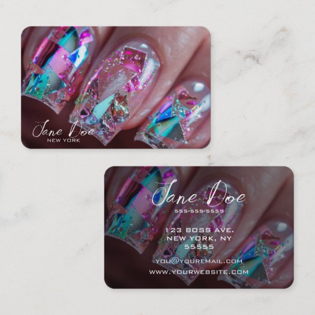 Create Your Own Pink Holographic Nails Business Card (Front/Back)