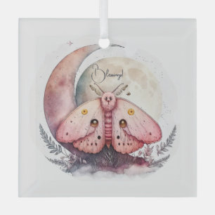 Create Your Own Pink Moon Moth & Flowers Glass Ornament