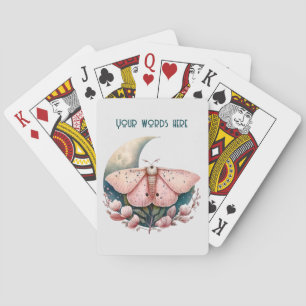 Create Your Own Pink Moon Moth & Flowers Poker Cards