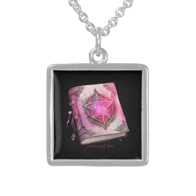 Create Your Own Pink Pentacle Grimoire  Sterling Silver Necklace (Front)