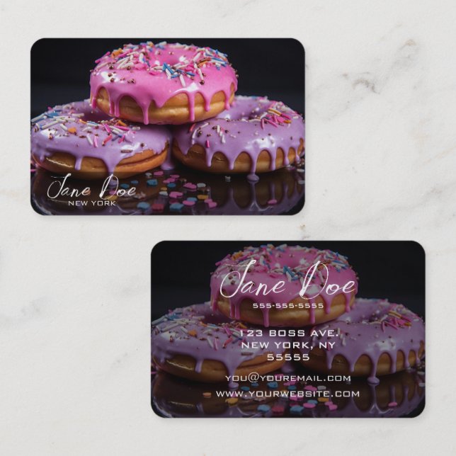 Create Your Own Pink & Purple Sprinkle Donuts Business Card (Front/Back)