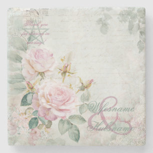 Create Your Own Pink Roses Handfasting Favors Stone Coaster