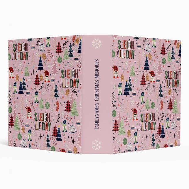Create Your Own Pink Sleigh All Day Gnomes 3 Ring Binder (Background)