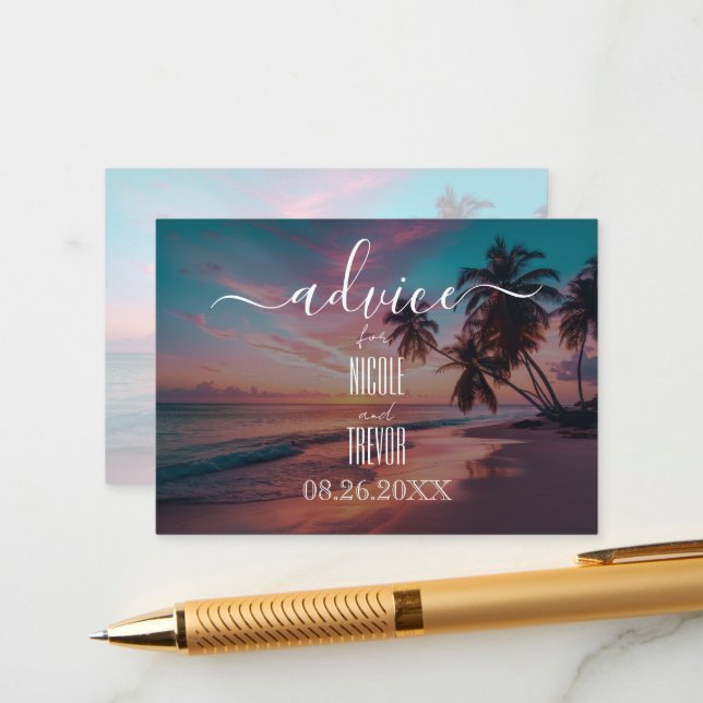 Create Your Own Pink Sunset Tropical Beach Advice Card (Front/Back In Situ)