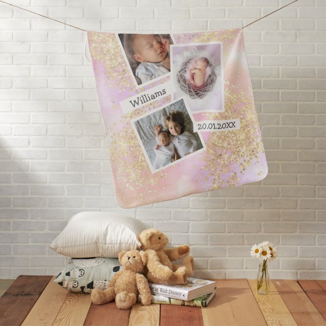 Create Your Own Pink Watercolor Gold Glitter Baby Blanket (In Situ)