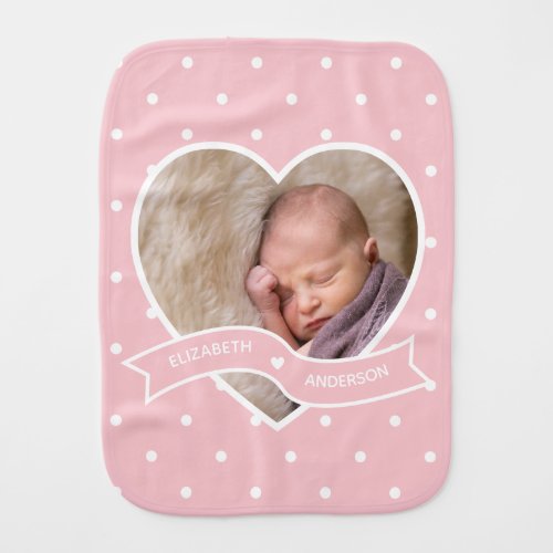 Create your own pink  white polka dots baby photo baby burp cloth