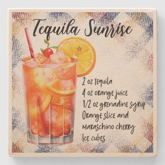 Create Your Own Plaid Tequila Sunrise Recipe Stone Coaster (Front)