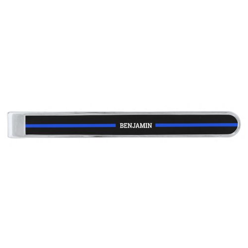 Create Your Own Police thin Blue Line Silver Finish Tie Bar