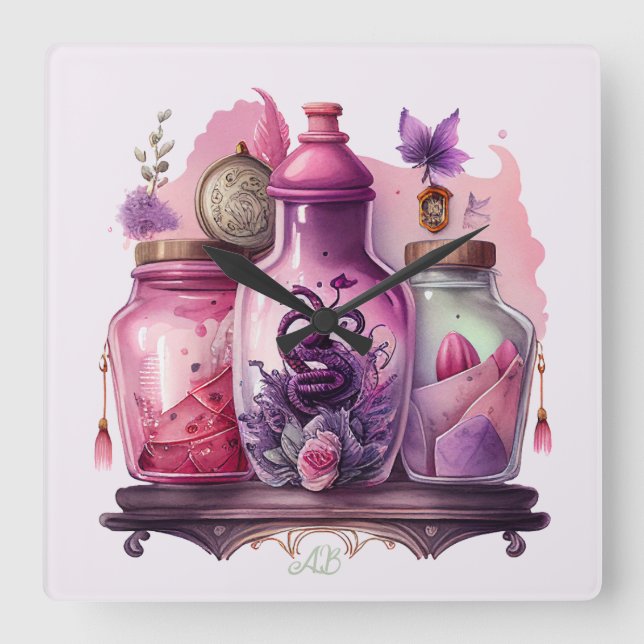 Create Your Own Potion Bottles Square Wall Clock (Front)