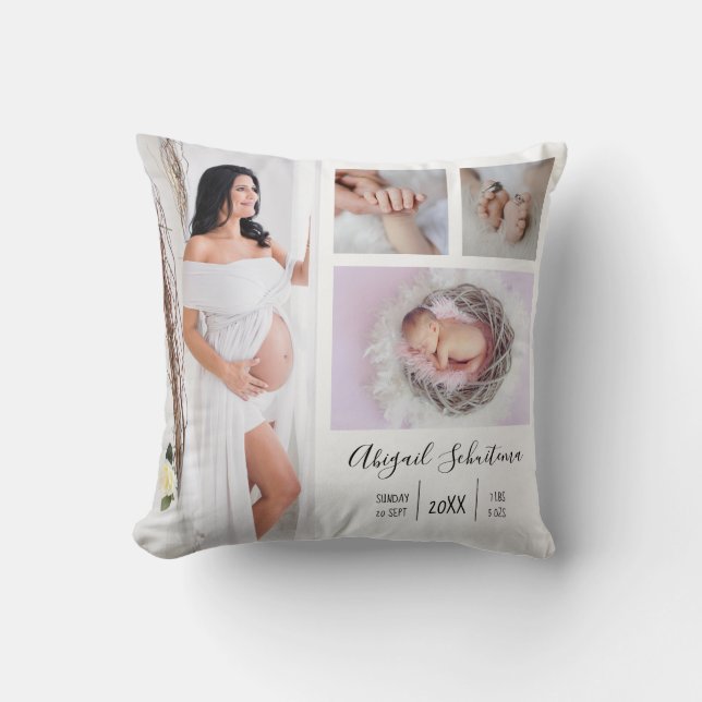 Create Your Own Pregnancy and Baby Photo Keepsake Throw Pillow (Front)