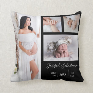Create Your Own Pregnancy and Baby Photo on Black Throw Pillow